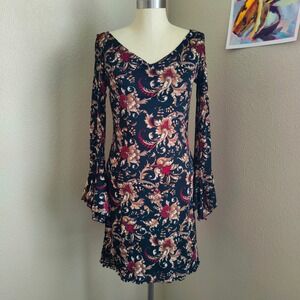 Savvy Baroque Floral Bell Sleeve Dress Grunge Whimsigoth Boho Fairycore Y2K L